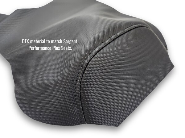 Close-up image to see the detail of the DTX material which matches Sargent's World Sport aftermarket motorcycle seats for the BMW R 1300 GS.